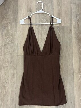 Abercrombie & Fitch Chocolate Brown Deep V Mini Dress L